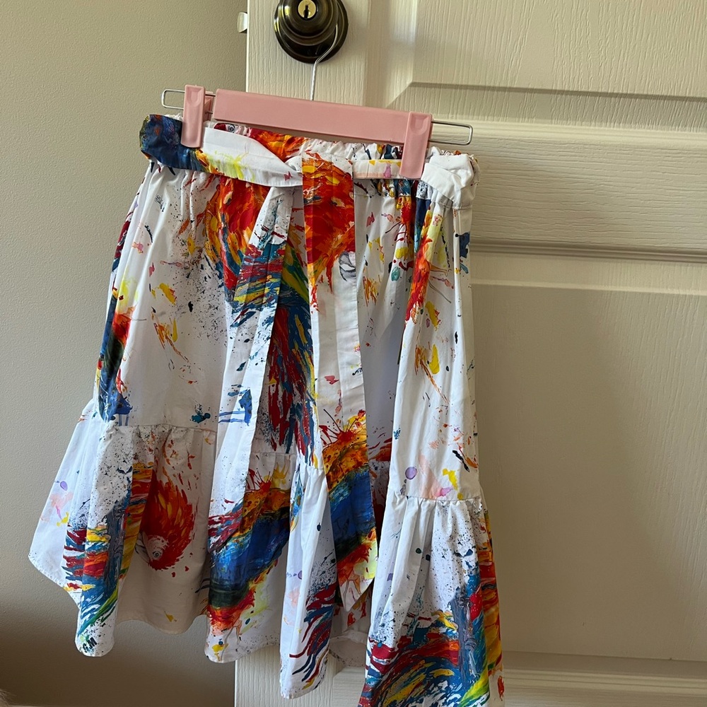 MSGM Spring Multicolor Abstract Paint Splattered Girls Designer Everyday Skirt